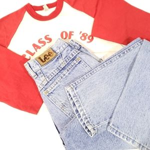 Vintage Lee High Waisted Blue Wash Denim Jeans Union Label